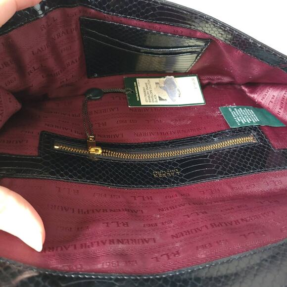 NEW Lauren Ralph Lauren Banbury Snake Envelope Clutch Black Evening - Picture 7 of 10